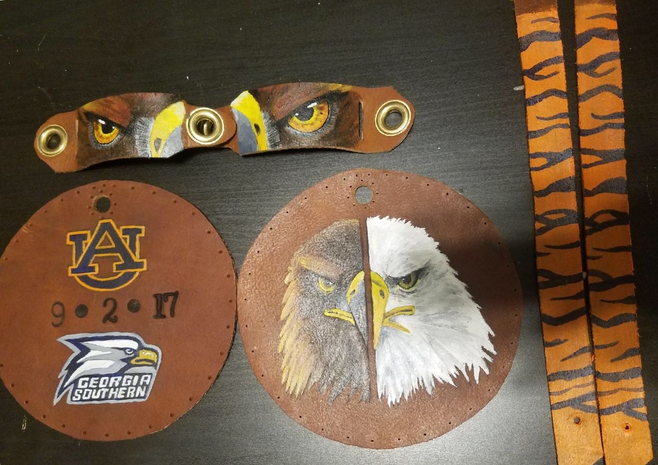 This lure and jess set is for the Sept. 2 pre-game flight of the Auburn eagle.
