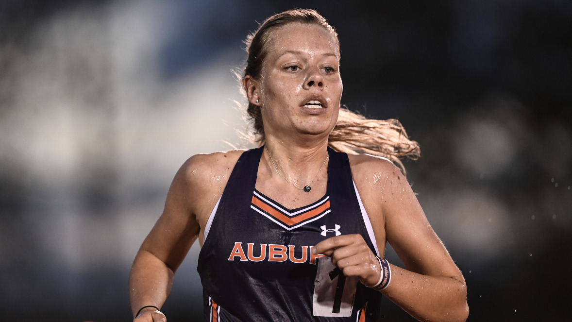 Amy Hansen competing in track and field for Auburn University