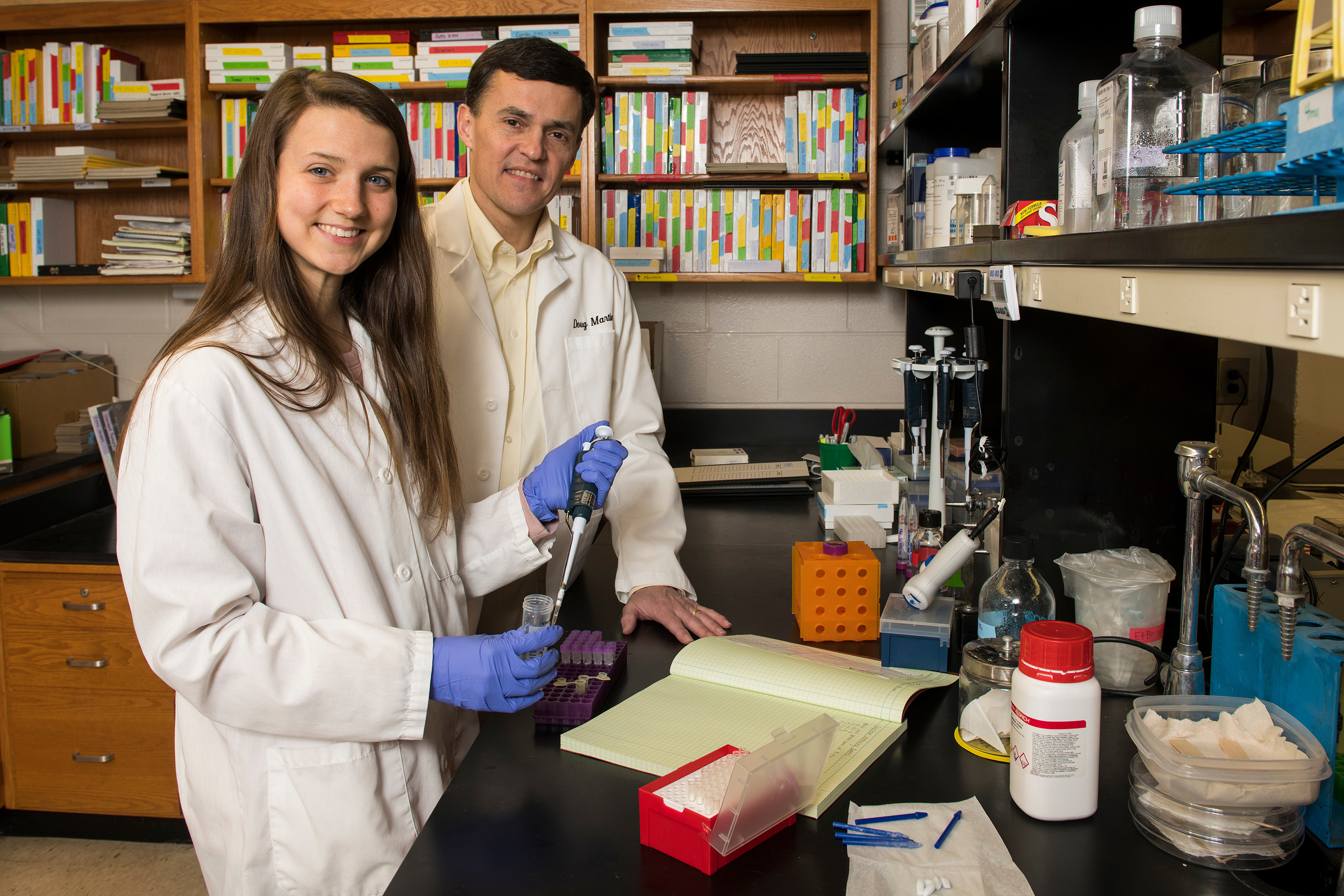 Cassie Bebout and Doug Martin in Scott-Ritchey laboratory