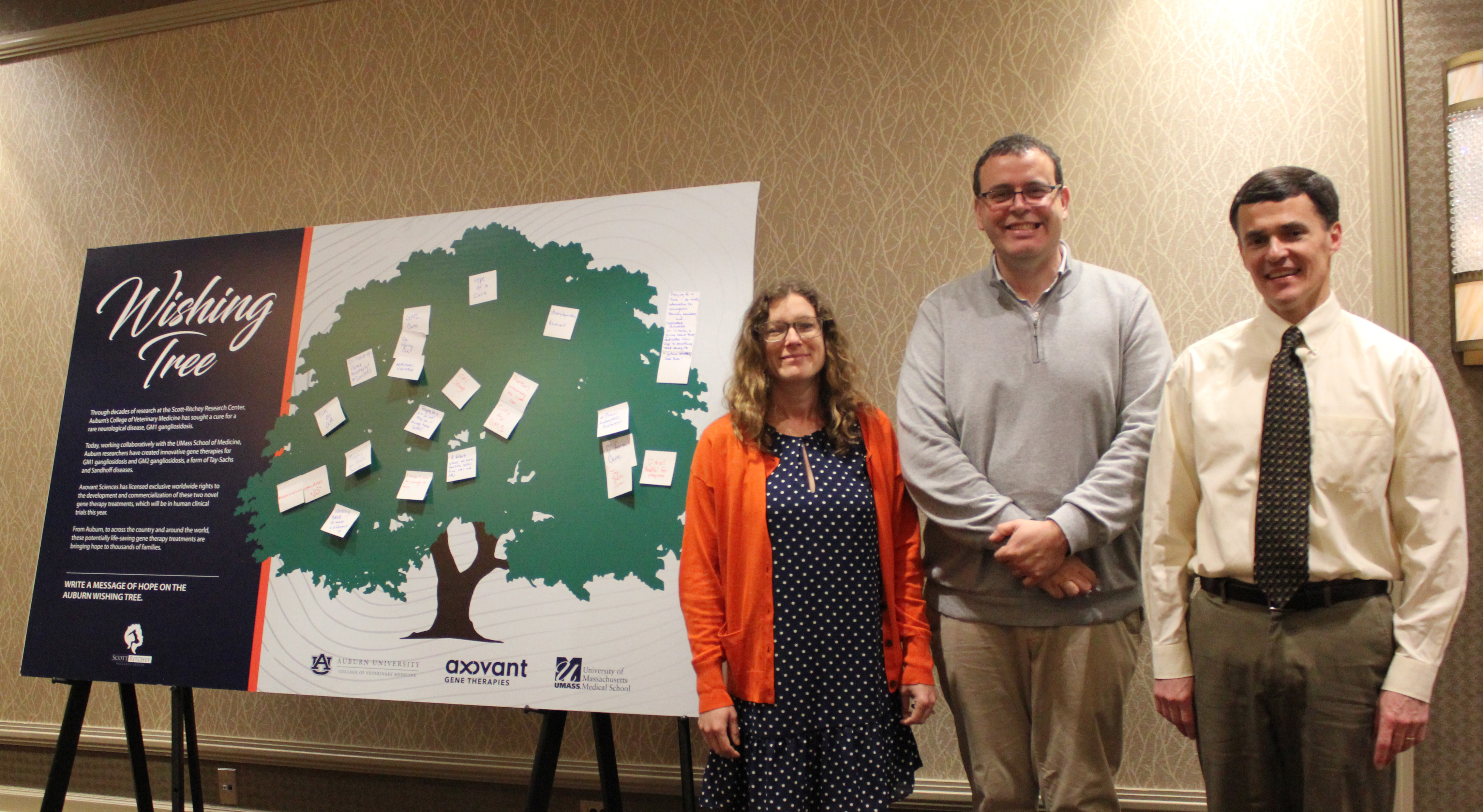 Researchers, from left: Dr. Heather Gray-Edwards, Miguel Sena-Esteves and Doug Martin at a GM1 event in Auburn last March.