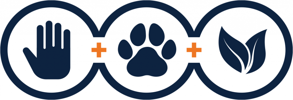 Hand, paw and plant logo