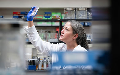 Researcher examining a sample